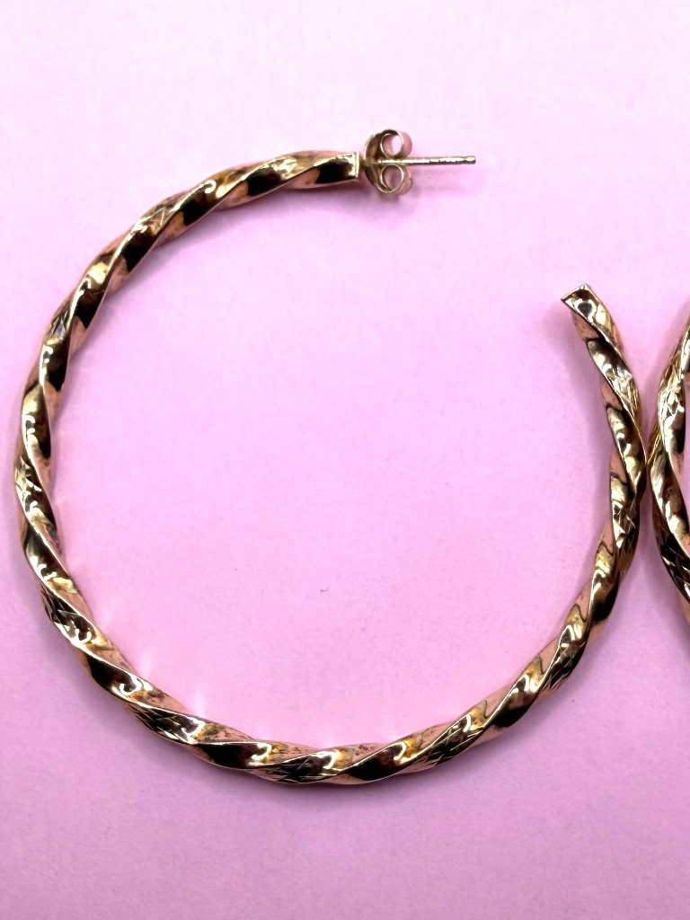 Huge Sterling Silver Slc 925 Hoop Twist Earrings Yellow Gold Vermeil Overlay